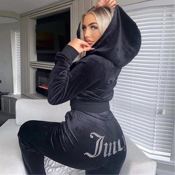 Dam sammet Juicy Träningsoverall Couture Träningsoverall Tvådelat Set Couture Träningsoveraller A Black L