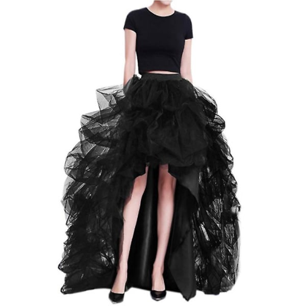 Kvinnor Solid Mesh Tyll Kjol Princess Skirt Mesh Bubble Skirt Black M