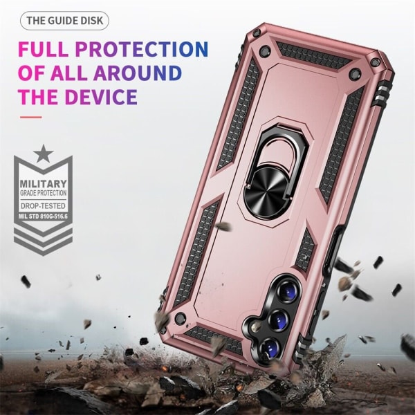 Xhy Samsung Galaxy A14 5G- case med skärm- och linsskydd och magnetiskt ringfäste Kickstand Military Grade helkropp dubbellager Durabl rosegold