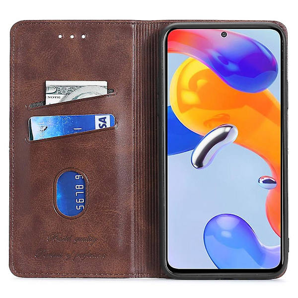 För Xiaomi Redmi Note 12 4g Korthållare Cover Kohud Texture Pu Läderställ Phone case Shell Dark Brown