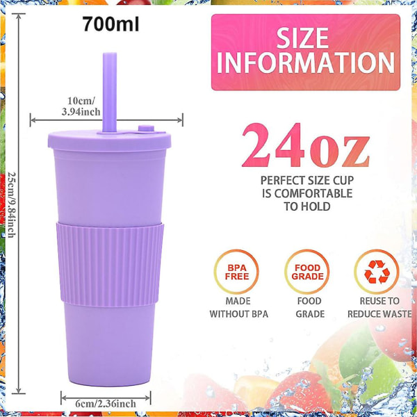 700ml Stor kapacitet dubbellagers plastkopp Halmmjölk Tekopp Bärbar utomhushalmkopp purple