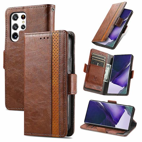 Phone case för Galaxy S22 Plus Case Flip Visitkortshållare Stötsäkert case dark brown