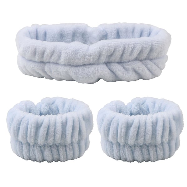 1 Hårband 2 Handledsband Set Mikrofiber Handdukstvätt Handduksband Armband för att tvätta ansiktsabsorberande armband Handledssvettband för kvinnor Gir Blue