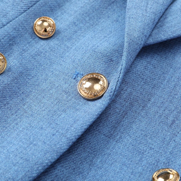 Yynuda dam 2-delad kontorskläder metallspänne Slim Fit affärsdräkt (kavaj + byxor) Blue XS