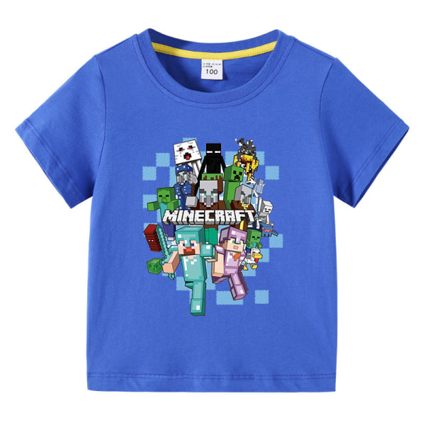 Minecraft Barn Sommar T-shirt Färgglad Blå 150cm