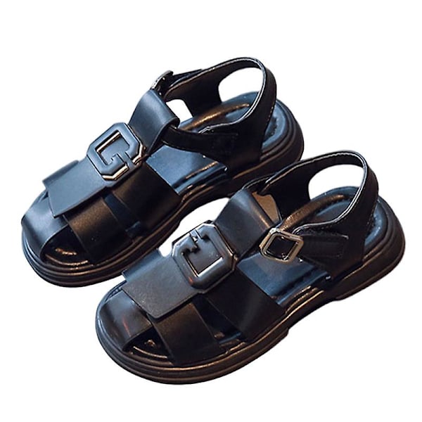 Barnmode Sandaler Stängda Tå Platta Sandaler Komfort Utomhus Sommarsandal Ankelrem Skor Black EU 34=Tag Size 36