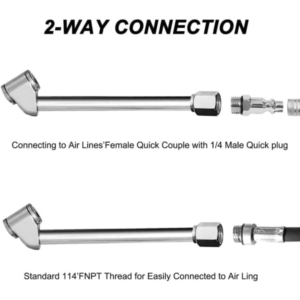 V2ine 8 tums uppblåsbar förlängningsgummislang, lås på luftchuck+gummislang+1/4&#34; Quick Plug, Closed Flow Tire Inflator Chuck med klämma för 1Set inflate kit