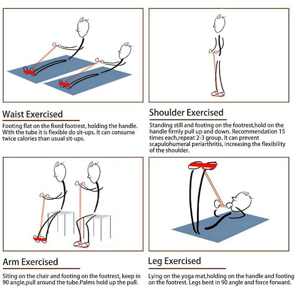 4-rörs fotpedal dragrep Motstånd Hem Fitness Yoga Gym Utrustning Sit-up Blue