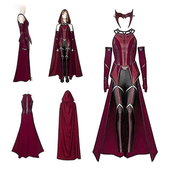 Kvinna Wanda Maximoff Cosplay kostym Scarlet Witch Huvudbonader Kappa och byxor Fullt set Outfit Halloween Accessoarer Rekvisita-i XL