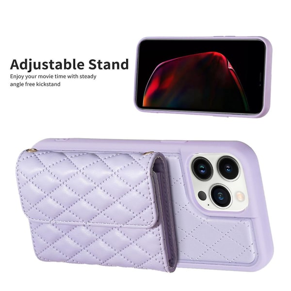 Bf23-stil för Iphone 13 Pro Max korthållare Läder+tpu case Kickstand Cover Purple