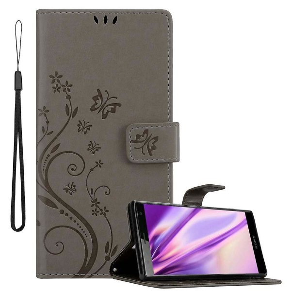 Sony Xperia XZ2 Cover Case - med blommönster och stativfunktion och kortplats FLORAL GREY Xperia XZ2