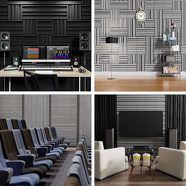 12-pack självhäftande ljudsäkra skumpaneler, 12 X 12 X 2 tum akustiskt skum, för vägg, hem, studio GreyBlack none