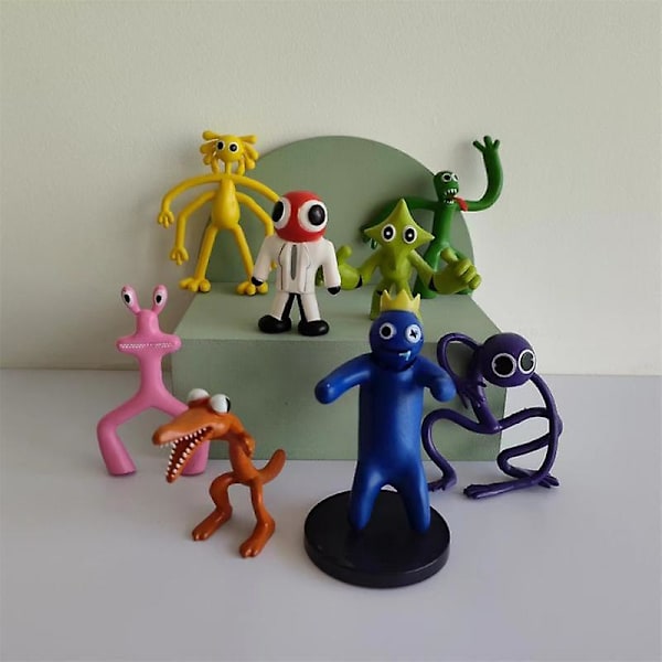 Regnbågsvänner Anime Figur Kawaii docka Tecknad modell Spel Karaktär Rosa Blå Monster Ornament Leksaker Barn Julklappar C 8pcs