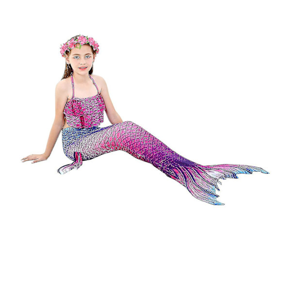 Barn Flickor Mermaid Tail Bikini Set Badkläder Baddräkt Simning Kostnad Inklusive Garland Pannband Färg 8 4-5 år