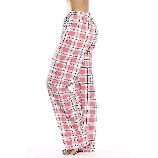 Damrullar i flanell med fickor för kvinnor, mjuka rutig pyjamasbyxor i flanell för kvinnor pink XL