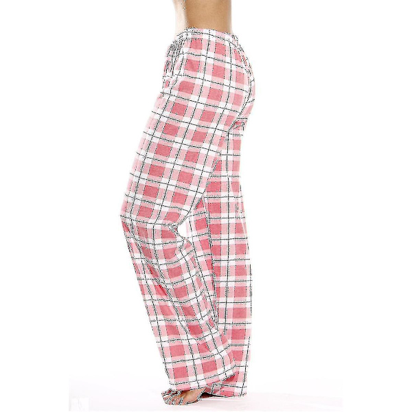 Damrullar i flanell med fickor för kvinnor, mjuka rutig pyjamasbyxor i flanell för kvinnor pink XXL