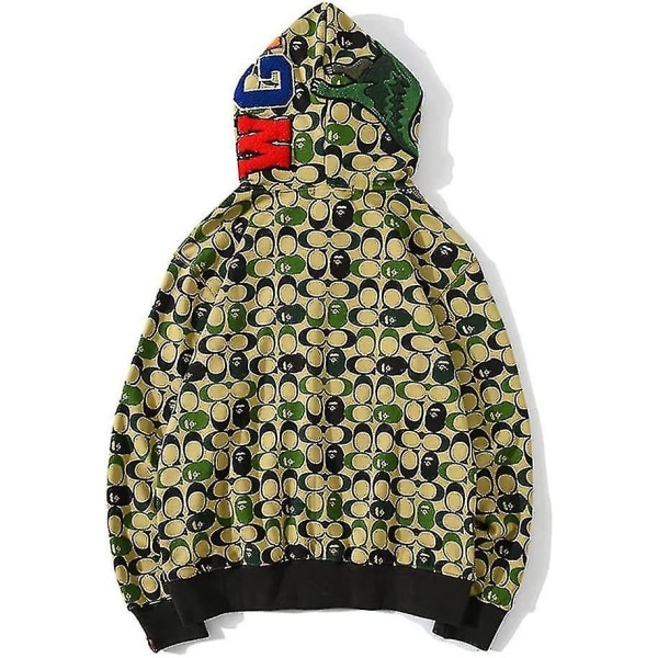 Shark Ape Bape Hoodie Camo Print Polyestertröja Casual Loose Zip Hoodie Jacka För Herr Dam Dinosaur L