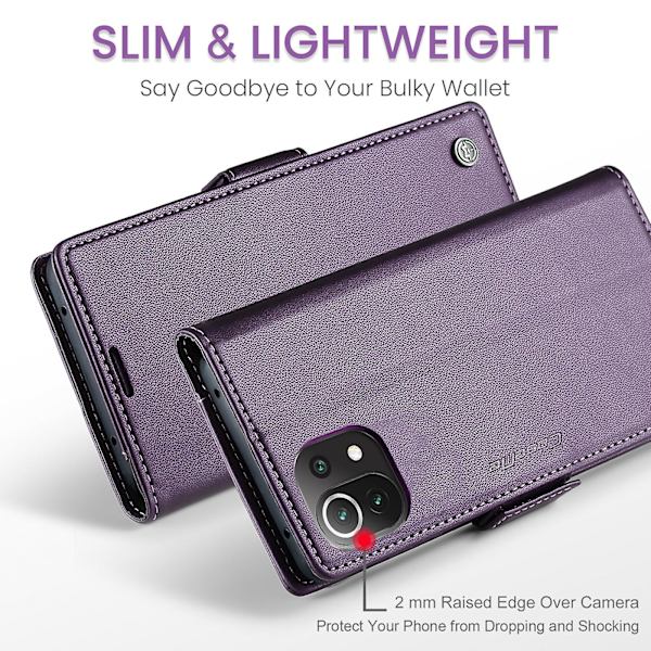 Caseme 023 Series Case För Xiaomi Mi 11 Lite 4g / 5g / 11 Lite 5g Ne , Pu Läder Litchi Texture Stand Rfid Blocking Phone Cover Purple