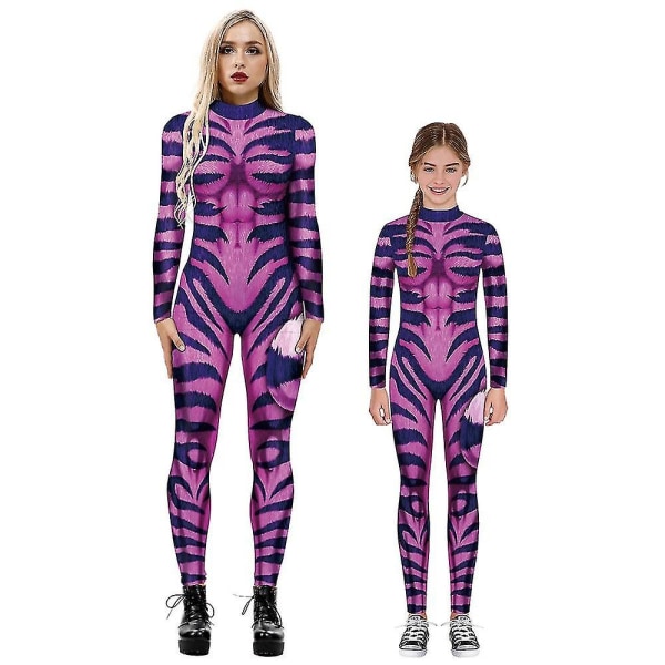 Halloween-skelettdräkt för barn och vuxna, bekväm Onesie Jumpsuit Pink 125cm-130cm