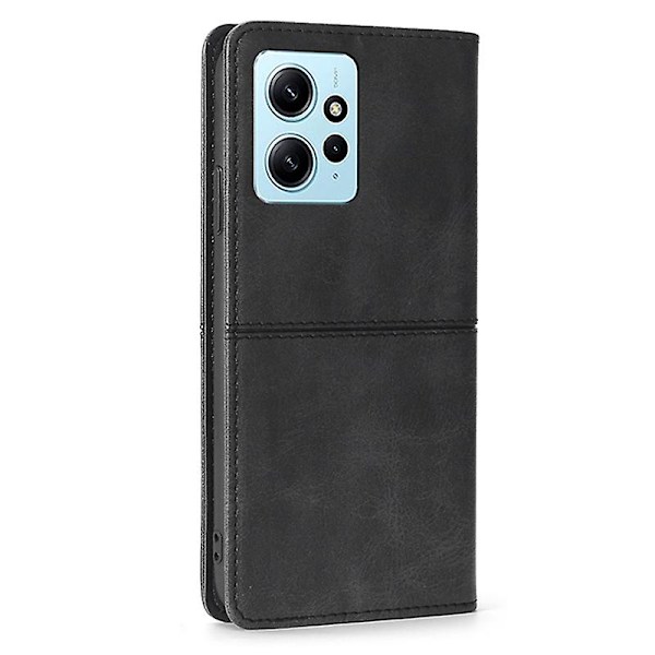För Xiaomi Redmi Note 12 4g Korthållare Cover Kohud Texture Pu Läderställ Phone case Shell Black