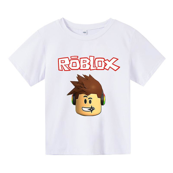 Barn Roblox kortärmad grå T-shirt med rund hals, topp stil 1 110cm