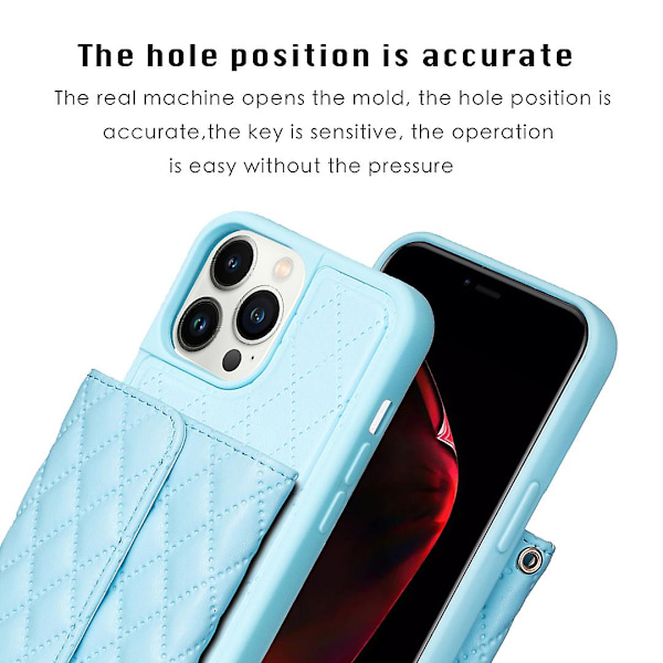 Bf23-stil för Iphone 13 Pro Max korthållare Läder+tpu case Kickstand Cover Blue