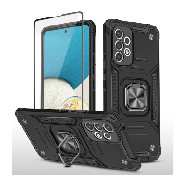 Xhy Samsung Galaxy A53 5G Case med skärmskydd Magnetisk ringhållare Kickstand Militärklass helkropp Dubbellager Drop Protection Du black