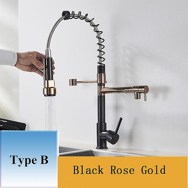 Shinesia Chrome Färdig Utdragbar Fjäder Köksblandare Vridbar pip Kärl Diskbänk Blandare Varmt och kallt C Poland Black Rose Gold