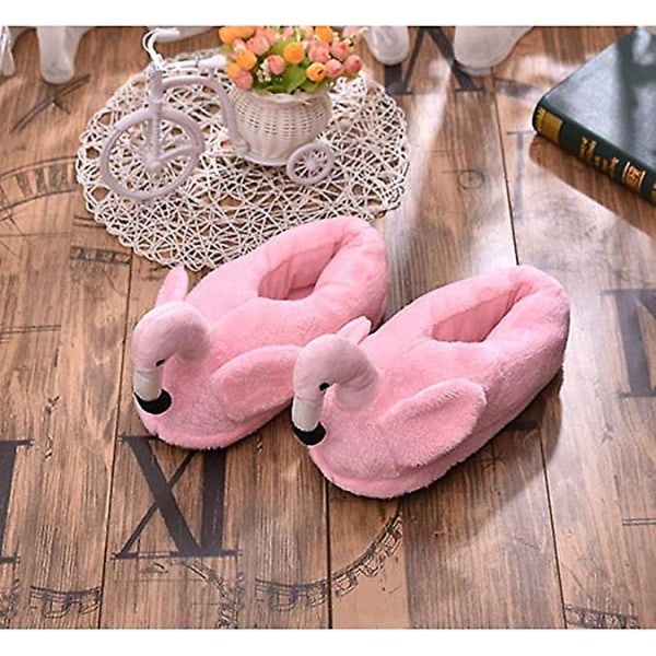 Plysch tofflor för vuxna unisex flamingo tofflor för vinter höst (cv-3) pink
