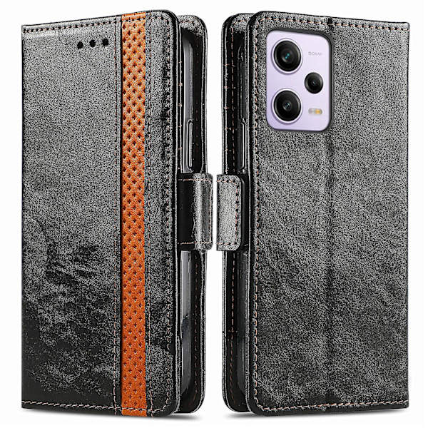 Caseneo 002-serien Rfid-blockerande case för Xiaomi Redmi Note 12 Pro 5g / Note 12 Pro Speed ​​5g / Poco X5 Pro 5g, skarvningsplånboksställ Black