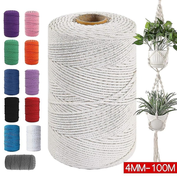 3 mm X 200 m Naturlig bomull Twisted Cord Craft Macrame Artisan Rope String Flätad [gratis frakt] White none