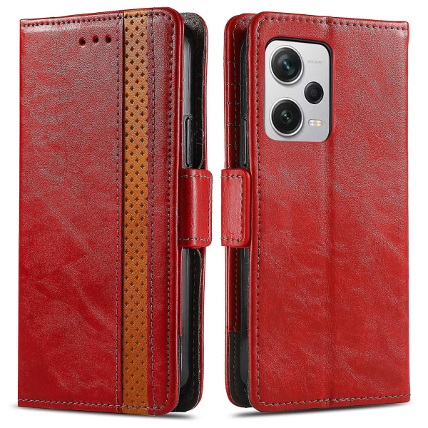Caseneo 002-serien för Xiaomi Redmi Note 12 Pro+ 5g Splicing Pu- cover Plånbok Rfid-blockerande phone case Red