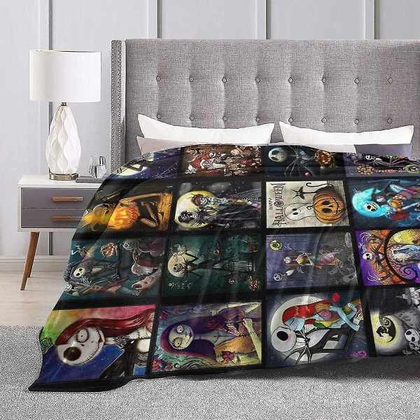 The Nightmare Before Christmas Jack And Sally Blanket Anime Flanell Fleece Plyschfilt All Seasons Plysch Fuzzy Lättvikt Super Soft Plus 80x60in 200x150cm