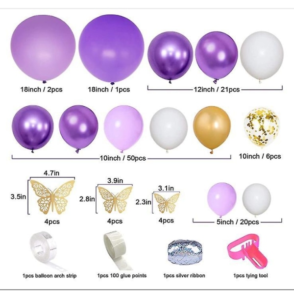 Lila ballonger Födelsedag Guld Fjäril Garland Dekoration Kvinnor Flickor Baby Shower Bröllop null none