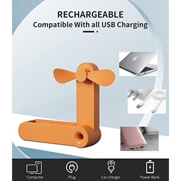 Joylifetech handhållen fläkt, minifläkt portabel personlig fläkt, 2000mAH USB uppladdningsbar fläkt med power , 3 hastigheter justerbar, batteridriven Orange