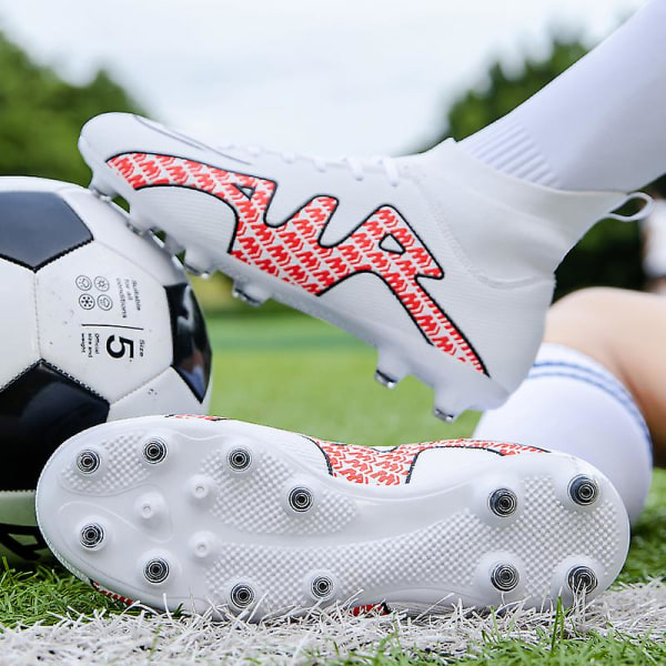 Fotbollsskor för män Halkfria fotbollsskor Klossar Gräs Fotbollssneakers Yjck15-1 WhiteRed 33