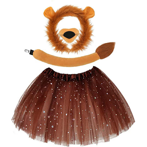 Lejonöronpannband och svans set Halloween djur cosplay kostym accessoarer barn vuxen Four-piece coffee skirt