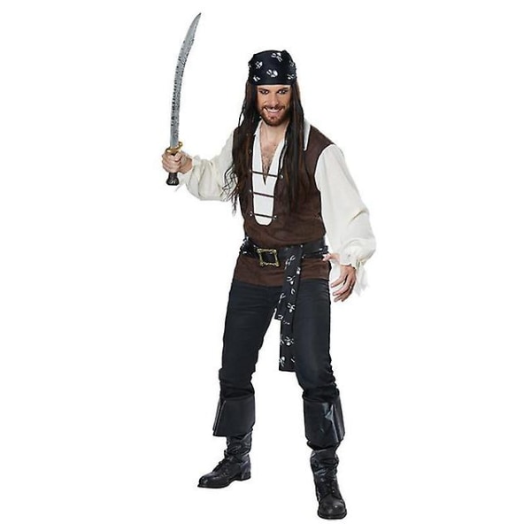 Aldult Pirates Jack Sparrow Cosplay Kostym Man Kvinnor Pirates Of The Caribbean Rolldräkt Halloween Carnival Party Pirate Costume Blue XL