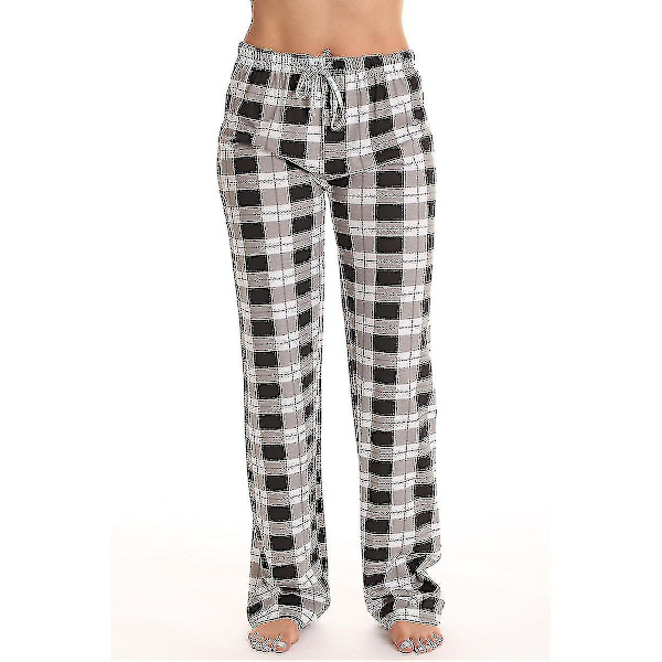 Damrullar i flanell med fickor för kvinnor, mjuka rutig pyjamasbyxor i flanell för kvinnor black L