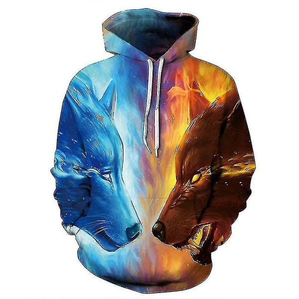 3d Wolf Print Män Kvinnor Par Huvtröja Pullover Sweatshirt Jumper Top Blue Red S M