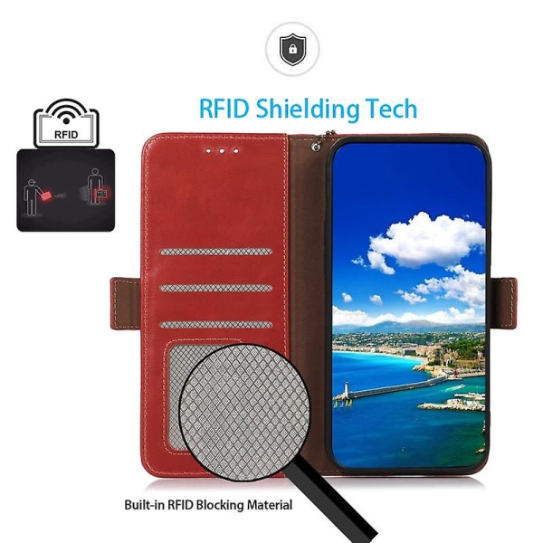 Cover i äkta koläder för Huawei nova Y91 4G/Enjoy 60X, Plånbok RFID-blockeringsställ Fodral-röd null none