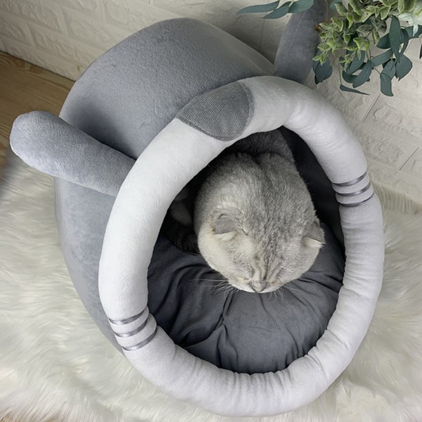 Avtagbart och tvättbart halvslutet kattbo F1 Grey Cat Gigi S