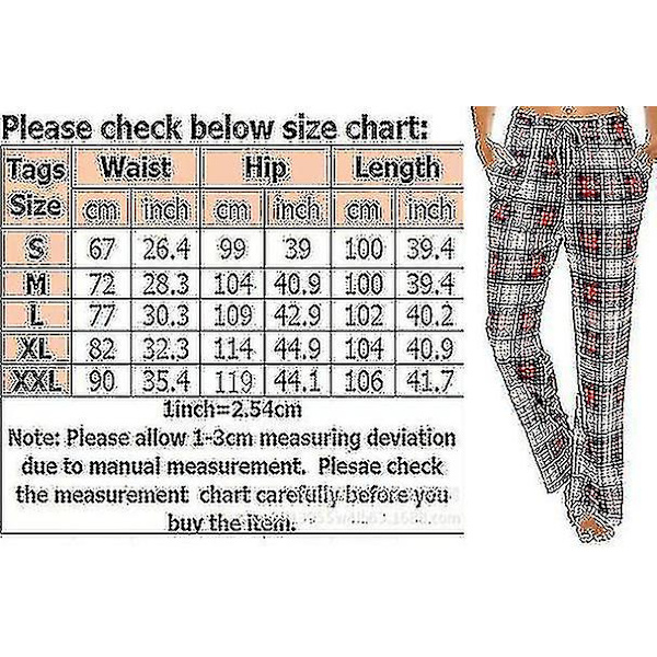 Damrullar i flanell med fickor för kvinnor, mjuka rutig pyjamasbyxor i flanell för kvinnor gray M