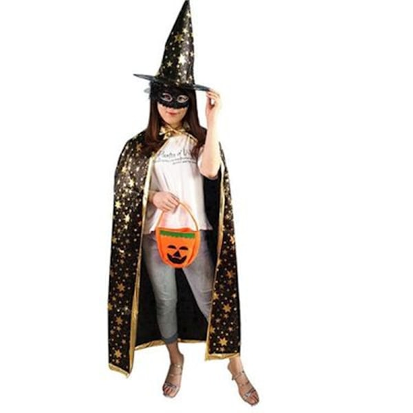 Halloween-cape för barn och vuxna, bal-klänning, femuddig stjärncape, hattset, cosplay-rekvisita 120cm pink All yards