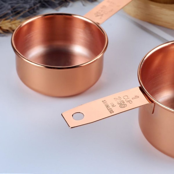 Set, 4-delad set av rostfritt stål, kraftig mätkopp och icke ömtålig mätkopp, pläterad med roséguldkoppar. null none