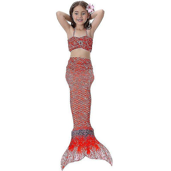 Barn Flickor Mermaid Tail Bikini Set Badkläder Baddräkt Simdräkt_y Red 8-9 Years