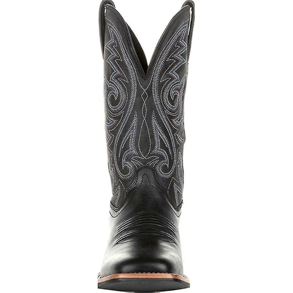 Cowboy Boots Män Wide Classic Vintage Mid Calf Western Boots Broderi Spetsig Tå Block Heel Slip-on Unisex Brown 40