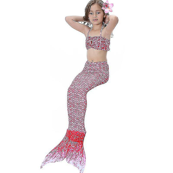 Barn Flickor Mermaid Tail Bikini Set Badkläder Baddräkt Simdräkt_y Pink 4-5 Years