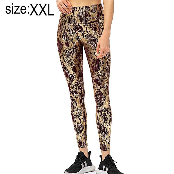 sysy kvinnors hög midja mönster Leggings full längd orm tryck yoga byxor - brun 12/XXL
