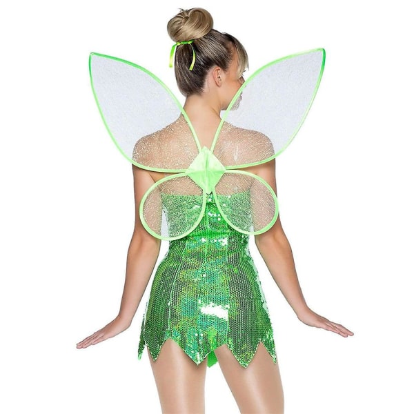 Vuxna Kvinnor Grön Neverland Pixie Fairy Outfit Tinkerbell Fancy Dress Kostym XL